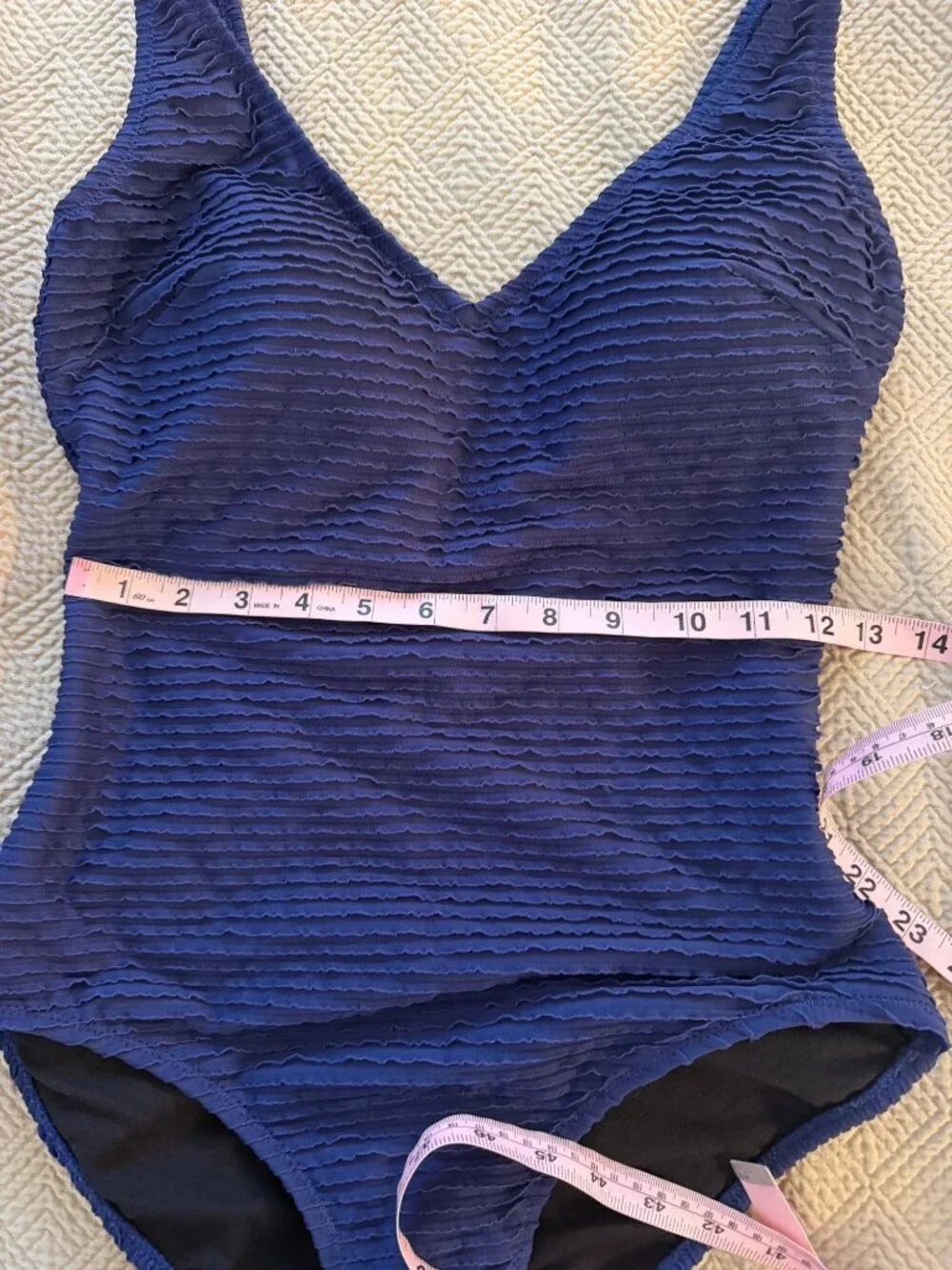 Gottex Womens Textured One Piece Swimsuit Size 12 Blue Deadstock Vintage New